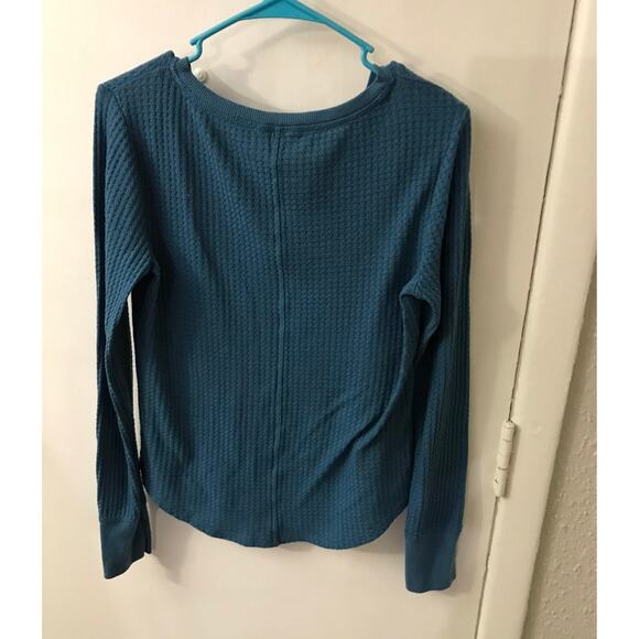 Aeropostale Waffle Knit Thermal Long Sleeve Tee L Turquoise Cabincore Classic - Picture 4 of 11